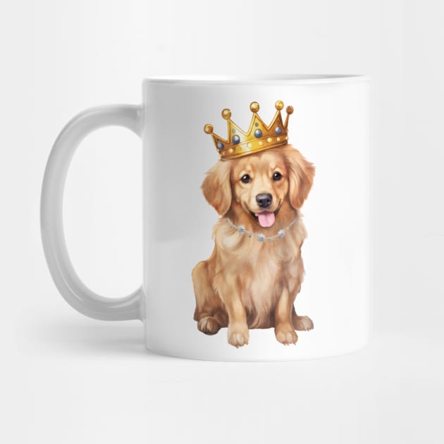 Watercolor Golden Retriever Dog Wearing a Crown by Chromatic Fusion Studio